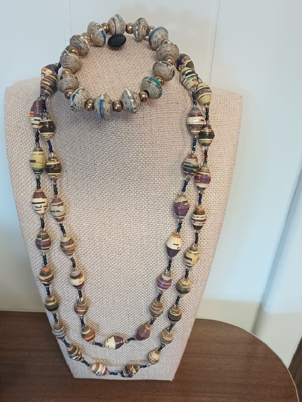 Paper Beads Necklace And Bracelet Set Vintage
